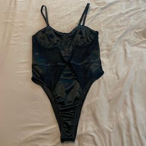 Black high cut lace body suit